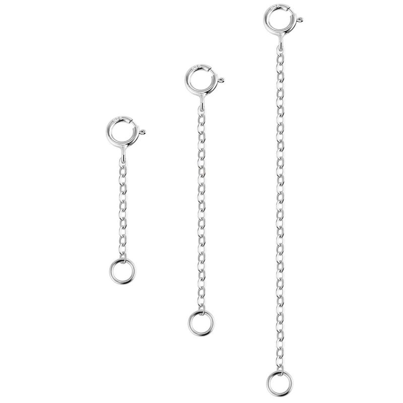 LANCHARMED 3 Pcs 925 Sterling Silver Necklace Extenders for Women Durable Strong Removable Necklace Bracelet Anklet Extension for Jewelry Making(1 2 3 Inch, Silver) - Image 1